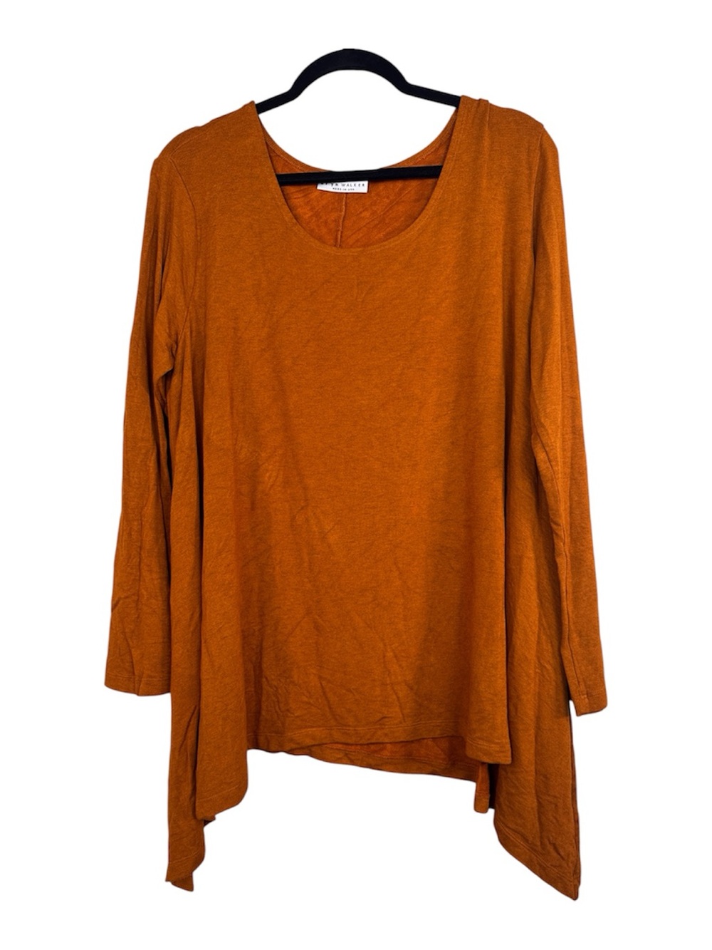 Bryn Walker Burnt Orange Shark Bite Hem Tunic Blouse Womens L Lagenlook Fall Top